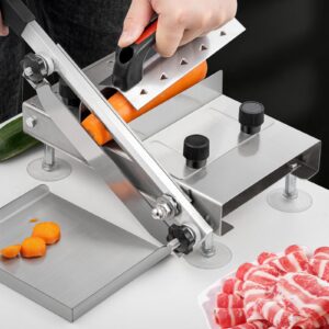 Manual Frozen Meat Slicer, LMYYGOO Stainless Steel Hand Thin Meat Cutter Slicer for home Hot Pot, Korean BBQ, Beef Mutton Rolls, Vegetable Fruit Slicing (includes a spare sharp blade & a plate)