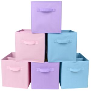 lfzlhpp storage bins, 11 inch storage cubes (6 pack) with handles foldable cube baskets for home, kids room, closet and toys organization, pink, purple, blue