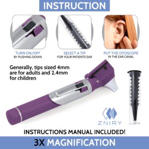 Zniry Fiber Optic Mini Otoscope - Ear Scope with Light, Ear Infection Detector (Purple Color) Reguler