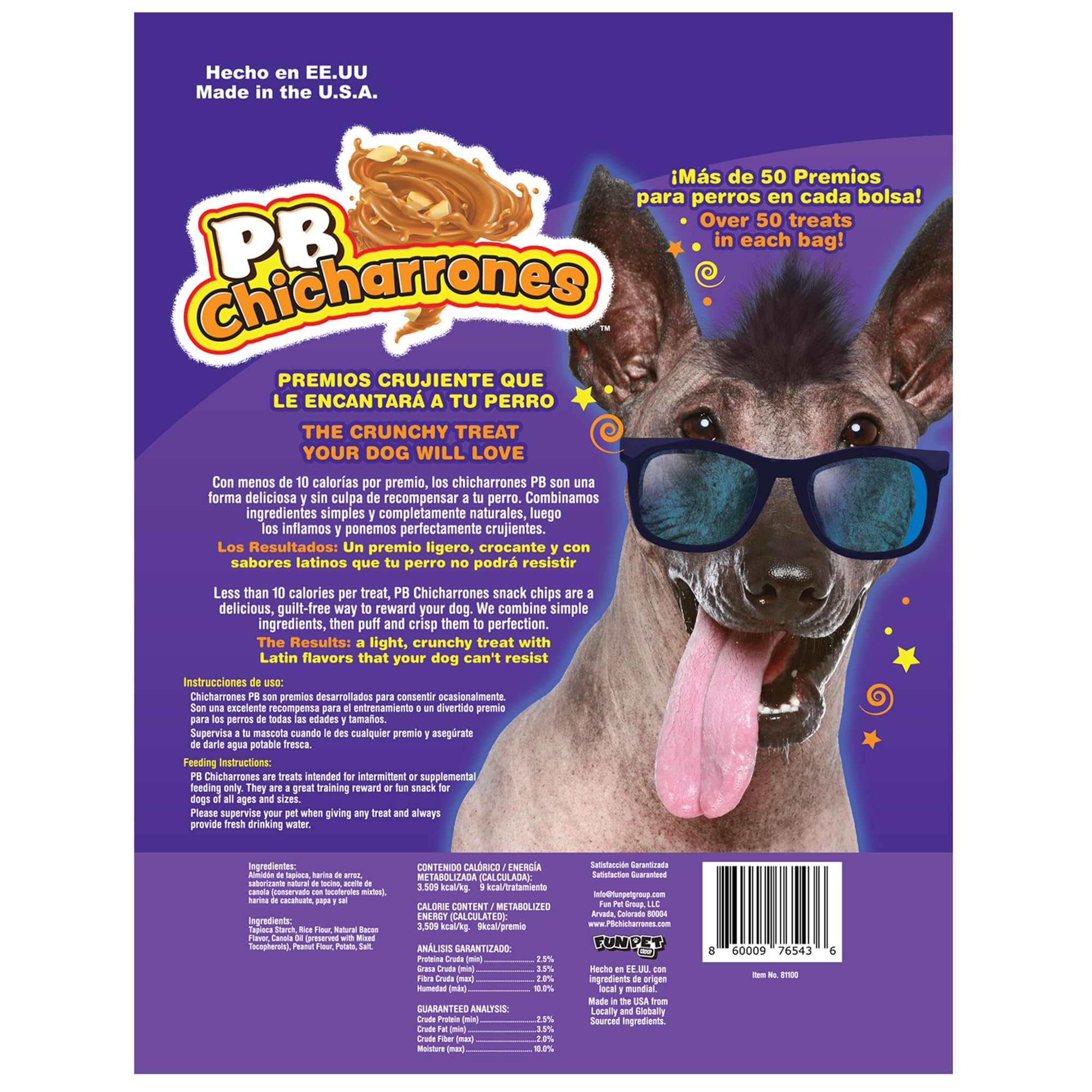 Fun Pet Group: PB Chicharrones - 4oz -Dog Treats, Light Crunchy Treat w/Latin Flavors -Trata de Perro, Un Premio Ligero y Crujiente Con Sabores Latinos