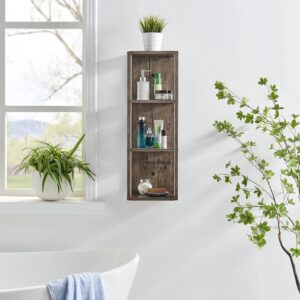 Danya B. Recife Vertical Three-Tier Modern Shadow Box Cube Display Wall Shelf (Hickory)