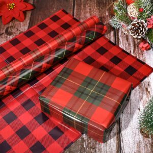 Whaline 12 Sheet Christmas Wrapping Paper Red Black Green Buffalo Plaid Gift Wrap Paper Bulk Folded Flat Classic DIY Craft Paper for Birthday Wedding Party Gift Decor, 19.7 x 27.6 In