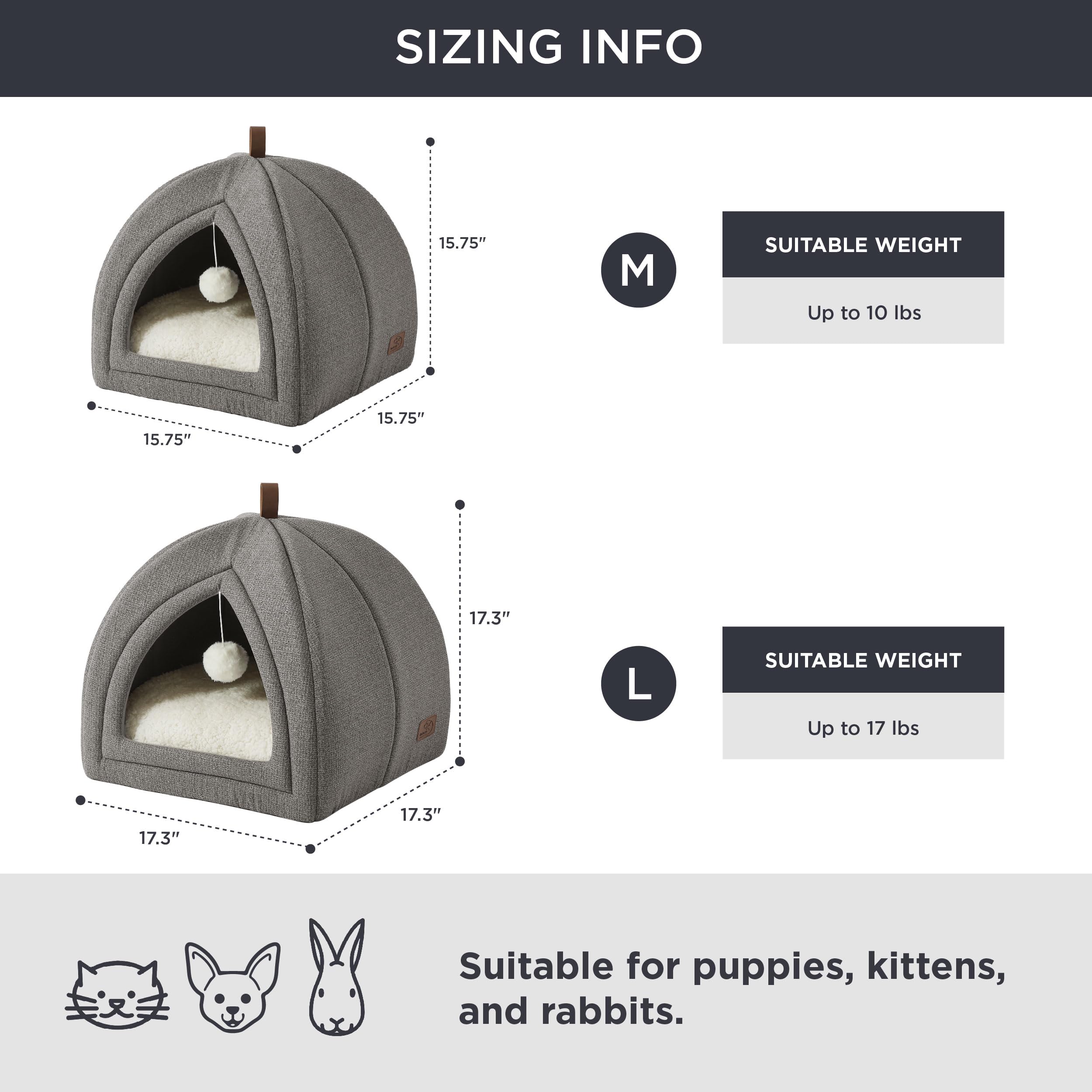 Bedsure Cat Beds for Indoor Cats - 2 in 1 Cat Cave for Kittens and Small Pets, Foldable Cat House Tent with Removable Washable Cushioned Pillow, Cat Hideaway with Non-Slip Bottom, Grey, 16 inches