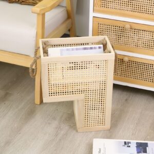 SHCMSADO Wood Stair Basket with Handles,Wicker Step Storage Basket -Natural