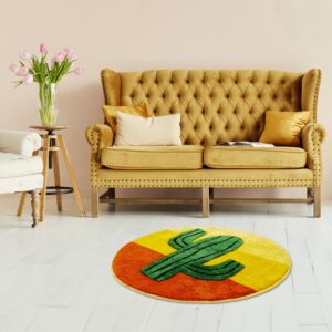 Beyond Deco Cactus Rug 35” Inches, Handmade Tufted Round Aesthetic Area Rugs, Fluffy & Preppy Home Decor Design, Perfect for Living Room, Bedroom, playroom Soft Cool Floor Carpet