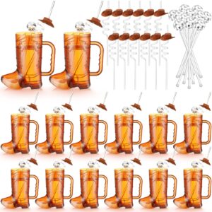 ziliny 36 sets 17 oz cowgirl boot mug cups including 12 cowgirl drink mugs 12 cowgirl hat straws 12 mirror disco ball stirrers for western theme bachelorette birthday party favors (brown)