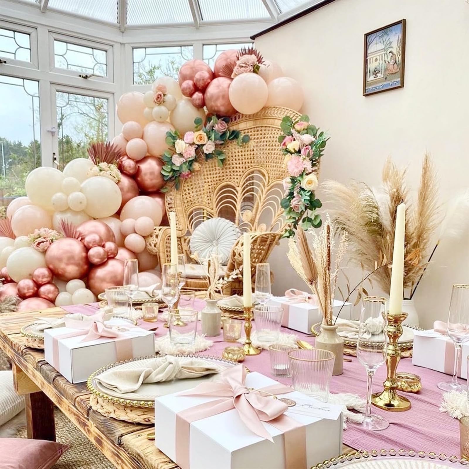 Boho Balloon Arch Kit 158pcs Dusty Rose Balloon Garland Dusty Pink Nude Brown Cream Peach Chrome Rose Gold Balloon Garland Kit for Baby Shower Bridal Wedding Birthday Party Decorations