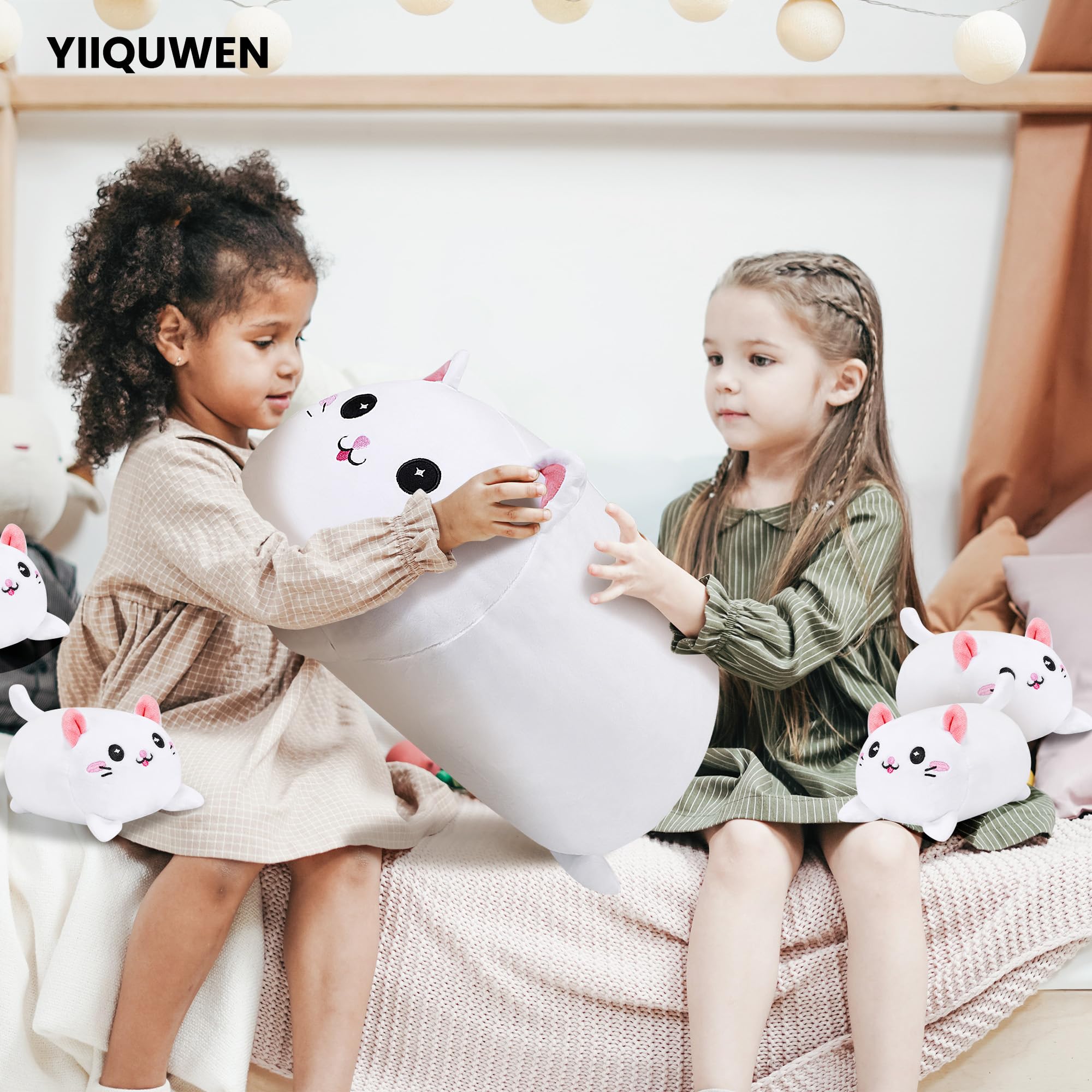 YIIQUWEN Cat Plush Cute Cat Stuffed Animal with 4 Baby Soft Pillow Birthday Gift for Girls Boys Kids Decor