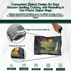 Stash Proof Resealable Zipper Vacuum Seal Bags 8" x 12" (100 Count) 5.5 Mil (Black and Clear) - BPA Free Commerical Grade Food Saver for Storage, Sous Vide, and Meal Prep Sealer Bag