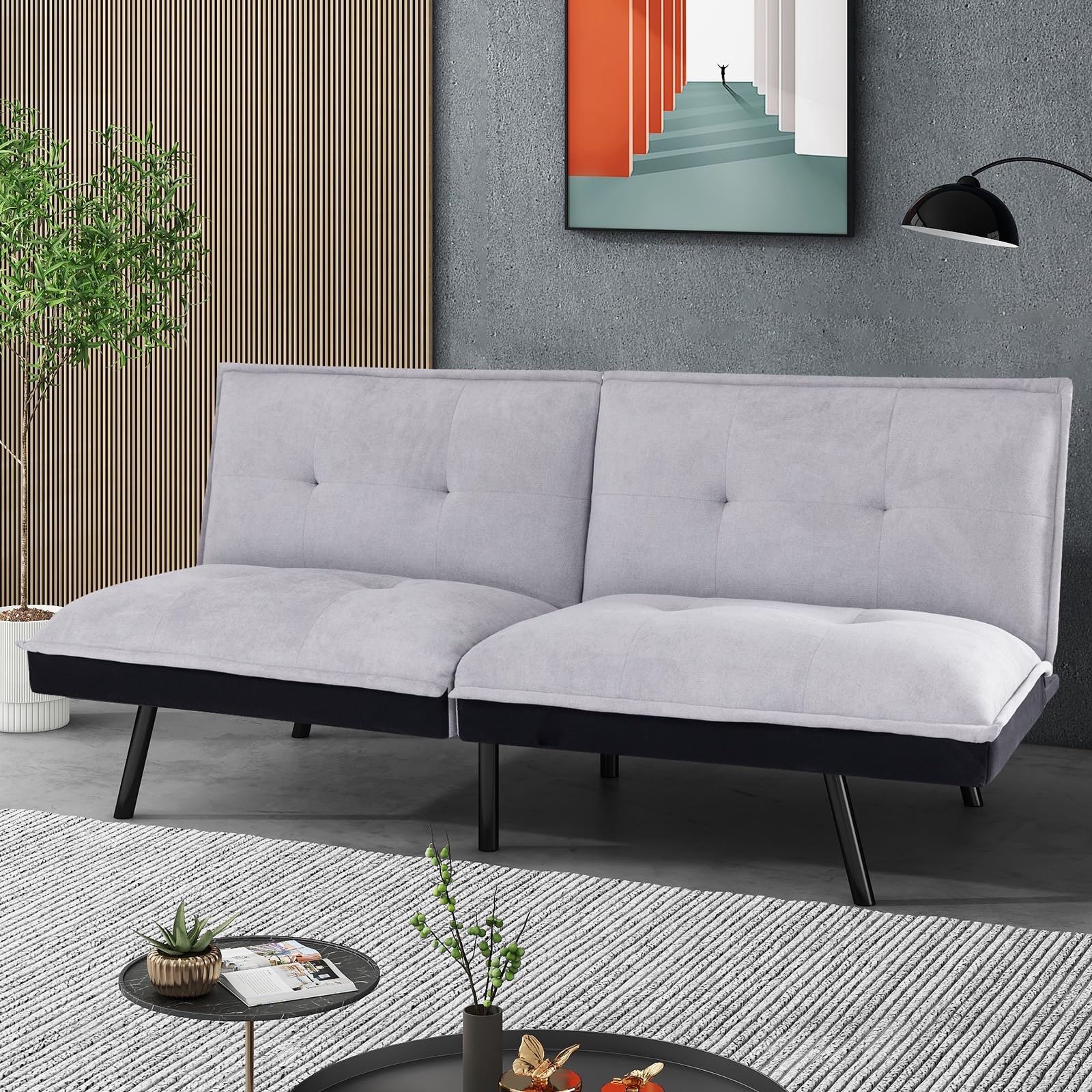 IULULU Futon Sofa Bed Modern Convertible Armless Sleeper Couch Daybed for Studio, Apartment, Office, Small Space, Compact Living Room, Grey