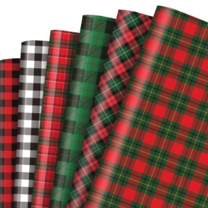 whaline 12 sheet christmas wrapping paper red black green buffalo plaid gift wrap paper bulk folded flat classic diy craft paper for birthday wedding party gift decor, 19.7 x 27.6 in