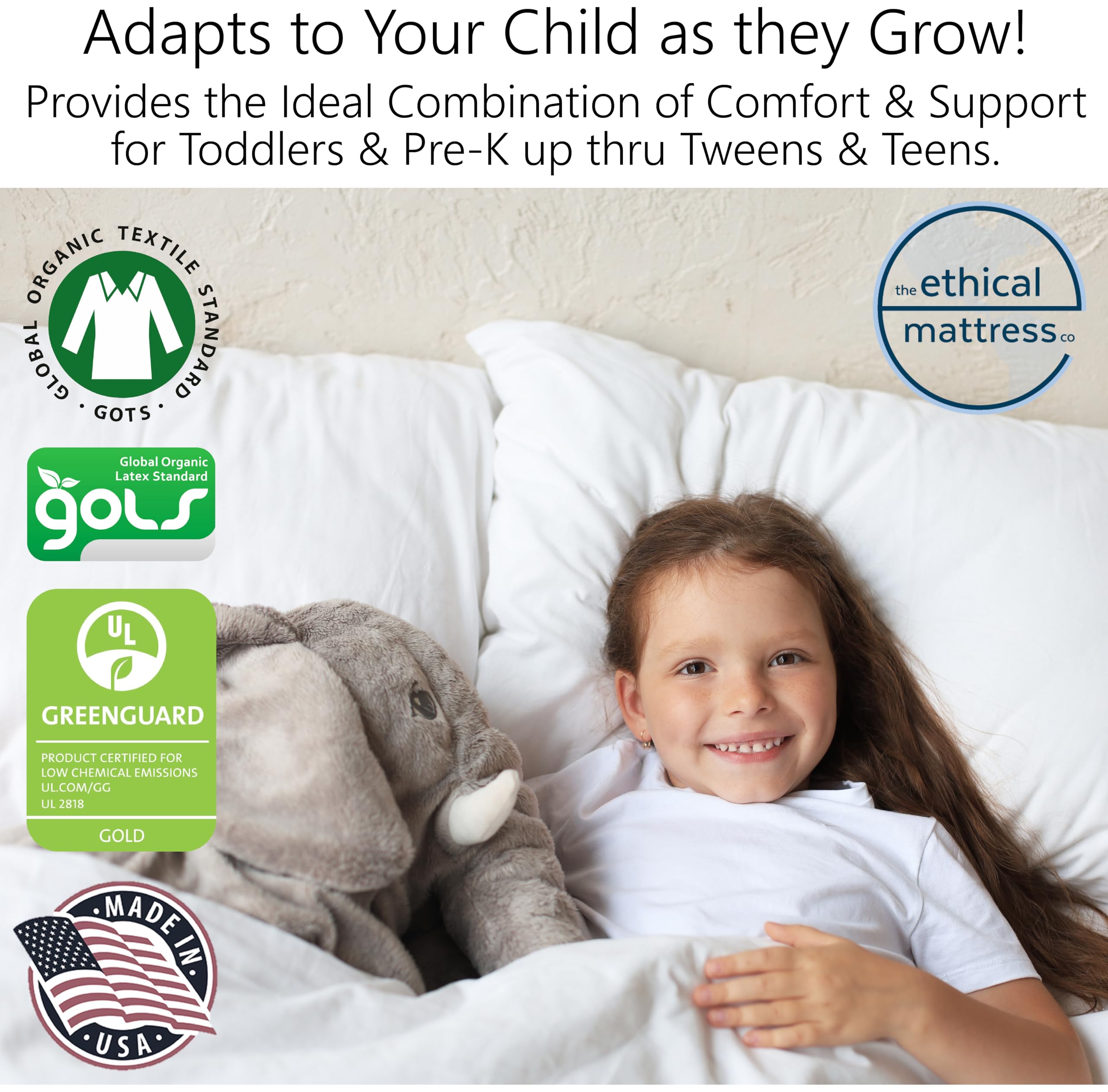 ETHICAL MATTRESS CO 6" Kid’s Mattress, Toxin-Free, Made in the USA with Organic Cotton, Wool, Latex & Pocketed Coils (Mattress-in-a-Box); perfect for bunk beds, trundles & platform beds - Twin XL size