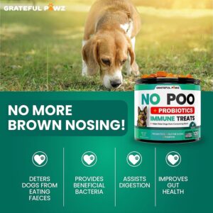 Grateful Pawz No Poo Chews for Dogs - Coprophagia Stool Eating Deterrent for Dogs -120 Chews Prevent Dog from Eating Poop - Stop Eating Poop for Dogs Supplement