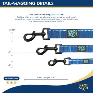 Good Scout 5' Heavy Duty Bungee Leash for Small Dogs, Durable Walking & Training Leash for Puppies & Adult Dogs, D-Ring for Waste Bag Storage, Blue