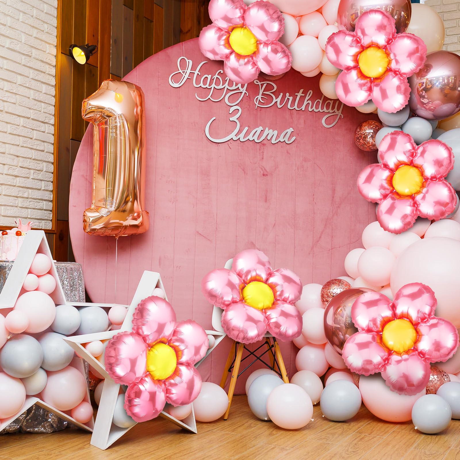 Charnoel 12 Pcs Light Pink Flower Balloon Huge Aluminum Foil Balloons Pastel Pink Balloons Flower Shaped Groovy Balloons Floral Balloons for Baby Shower Wedding Birthday Anniversary Party Decorations