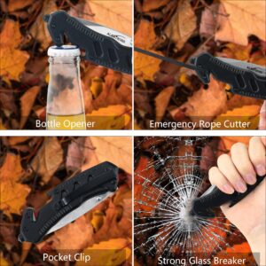 ALBATROSS Classic Multifunction Pocket Folding Knife with Bottle Opener、Glass Hammer and Rope Cutter, Satin Coated Blade and Aluminum Handle，AS-23265 (Black)