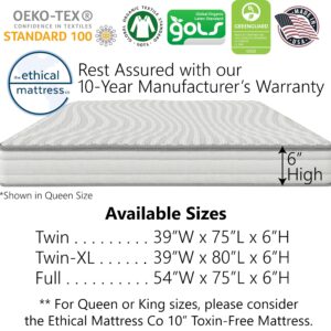 Ethical Mattress CO 6" Kid’s Mattress, Toxin-Free, Made in The USA with Organic Cotton, Wool, Latex & Pocketed Coils (Mattress-in-a-Box); Perfect for bunk beds, trundles & Platform beds - Full Size