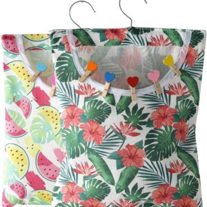 IcosaMro Clothespin Bags Set of 2 Hanging Outdoor Laundry Clothes Pin Holder Waterproof Clothes Pin Hanging Bag Clothespin Storage Organizer with Large Opening, Tropical Leaf Pattern 15x11 Inches