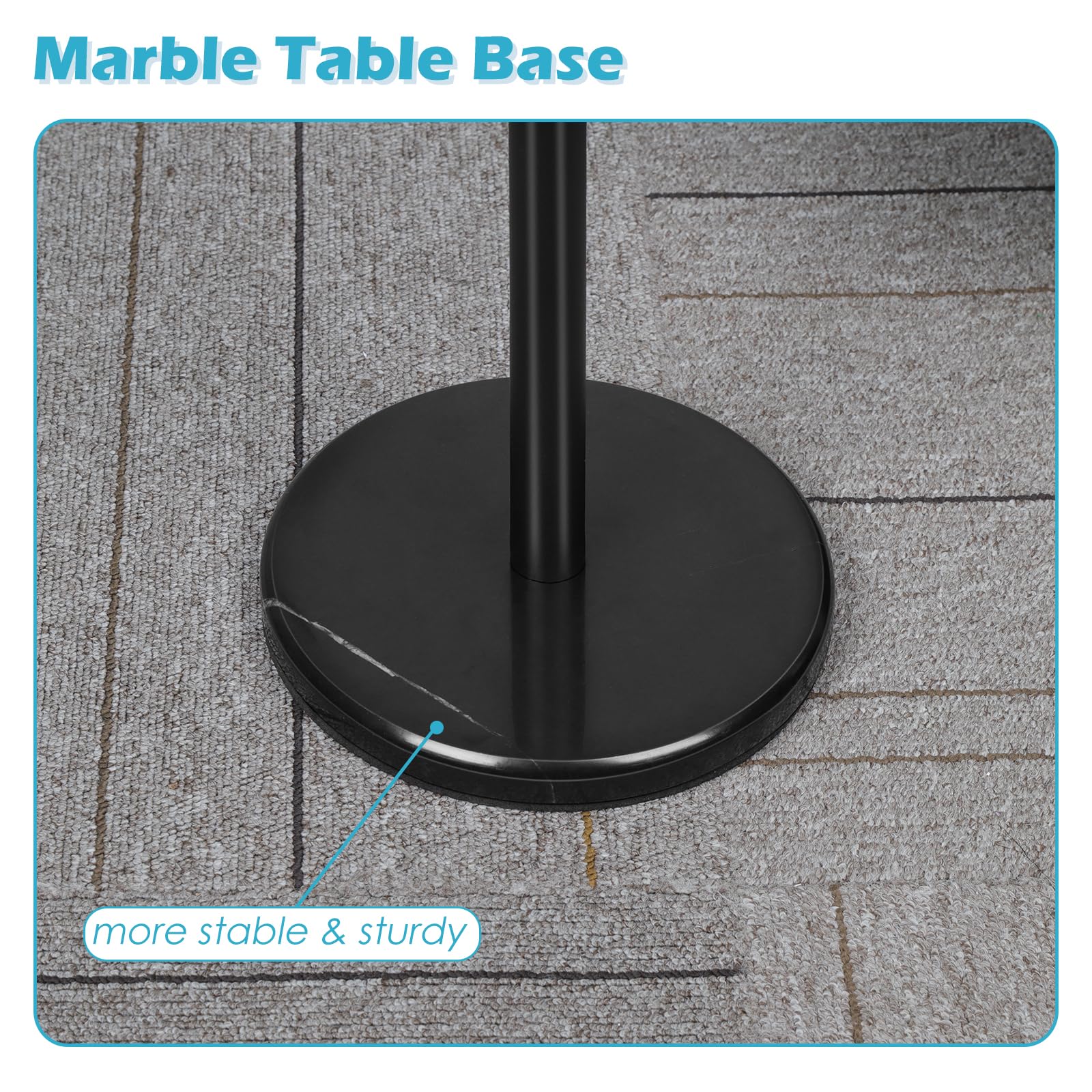 smusei Drink Tables for Small Spaces Pedestal Side Table with Marble Base Small Round Side Table Black Coffee Table for Sofa Couch Chair Patio, Black