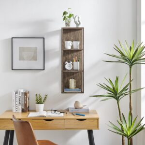 Danya B. Recife Vertical Three-Tier Modern Shadow Box Cube Display Wall Shelf (Hickory)