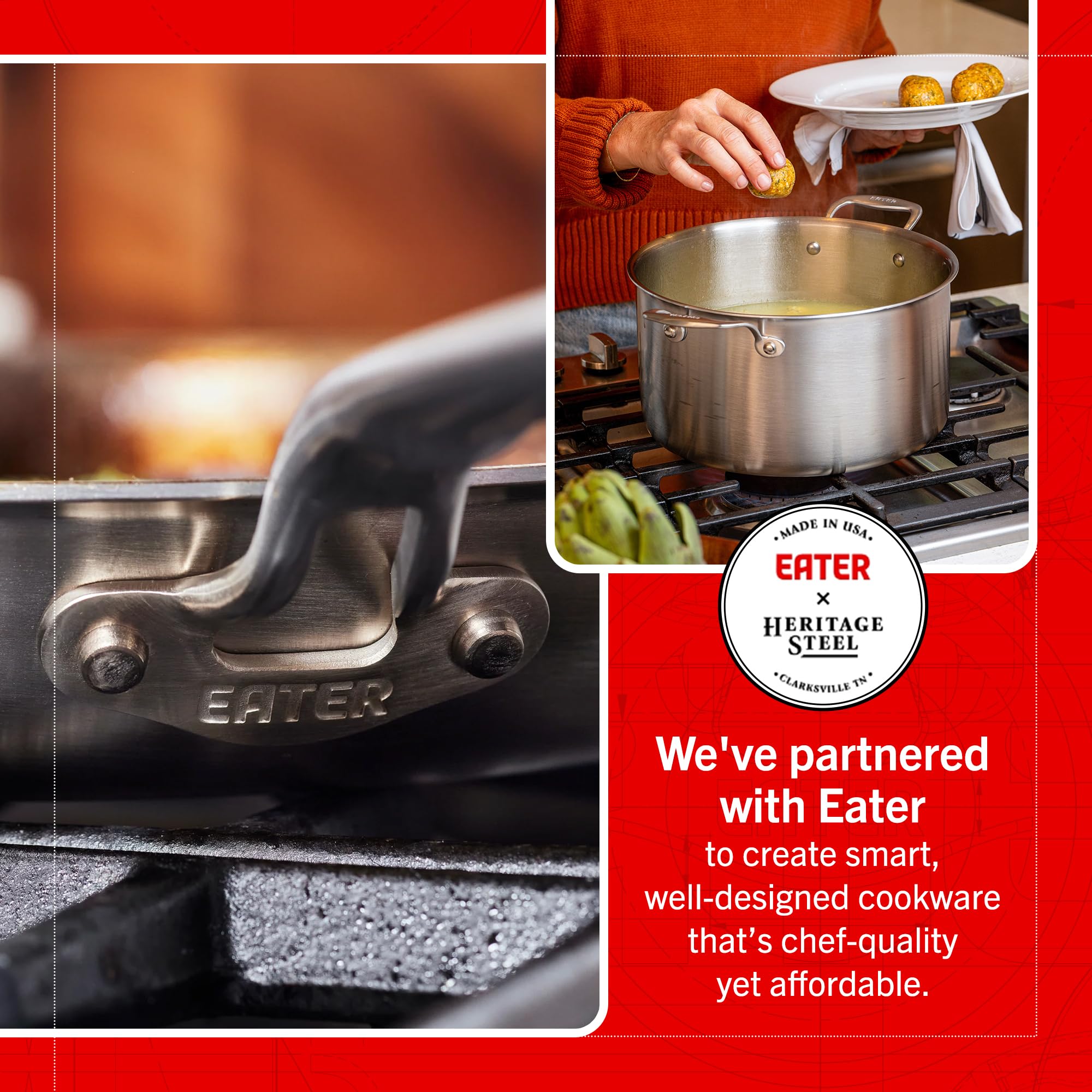 Heritage Steel x Eater 8 Quart Stock Pot | Made in USA | 5-Ply Fully Clad Stainless Steel Stock Pot | Stay Cool Handle Design | Induction Pot | Non-Toxic Stock Pot with Lid | Cook like an Eater