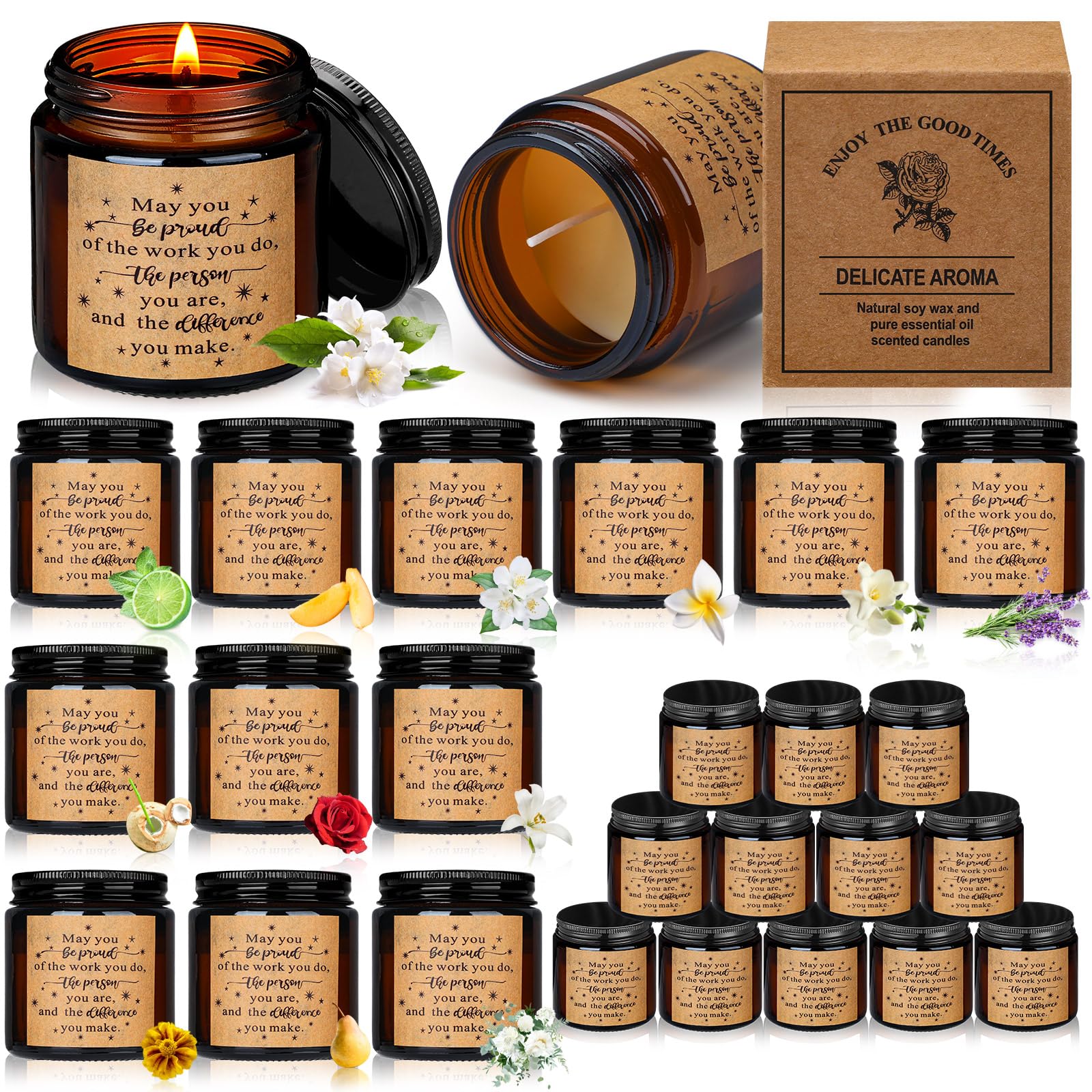 MTLEE 24 Pcs Thank You Candles 3.5 oz Candles Christmas Gift Employee Appreciation Gifts Proud of You Graduation Gifts Inspirational Jar Candles for Teacher Coworker Nurse Mom(Stylish Style)