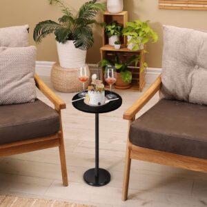 smusei Drink Tables for Small Spaces Pedestal Side Table with Marble Base Small Round Side Table Black Coffee Table for Sofa Couch Chair Patio, Black