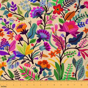 retro flowers fabric by the yard colorful cartoon wild floral decor fabric for sewing lovers watercolor plants decor rustic style fabric for diy upholstery and home accents 3 yards