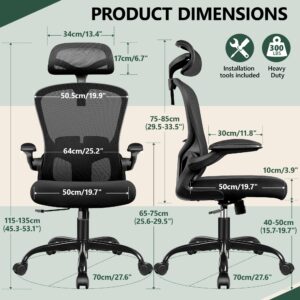 FelixKing Office Chair Ergonomic Desk Chair with Headrest, High Back Computer Chair with Adjustable Lumbar Support and Wheels,Executive Swivel Comfy Chair with flip-up Armrests for Home Office