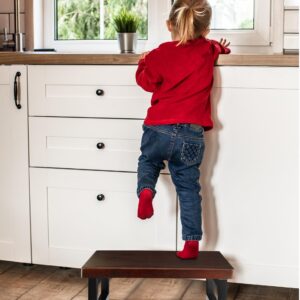 FANATU Wooden Step Stool - Heavy Duty One Step Stool - Holds up to 500Lb with Steel Frame for Kitchen/Bathroom/Bedside Step Stool (Walnut)