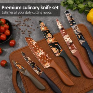 Kitchen Knife Set 6 Piece, Multi Color Cartoon Pattern Knives Set, Ergonomic Handles, Stainless Steel Knife, Knife Set without Block