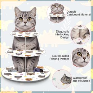 Pasimy Cat Cupcake Stand Party Decorations Cat Theme Cupcake Holder Cardboard 3 Tier Kitten Birthday Party Cake Decorations Pet Lover Dessert Stand for Cat Birthday Party Baby Shower Supplies