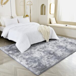 annadaif 4x6 Fluffy Area Rug for Living Room, Light Grey Fuzzy Area Rugs for Bedroom, Plush Shaggy Bedside Rug, Non-Skid Soft Carpet for Indoor Home, Nursery and Living Room Decor