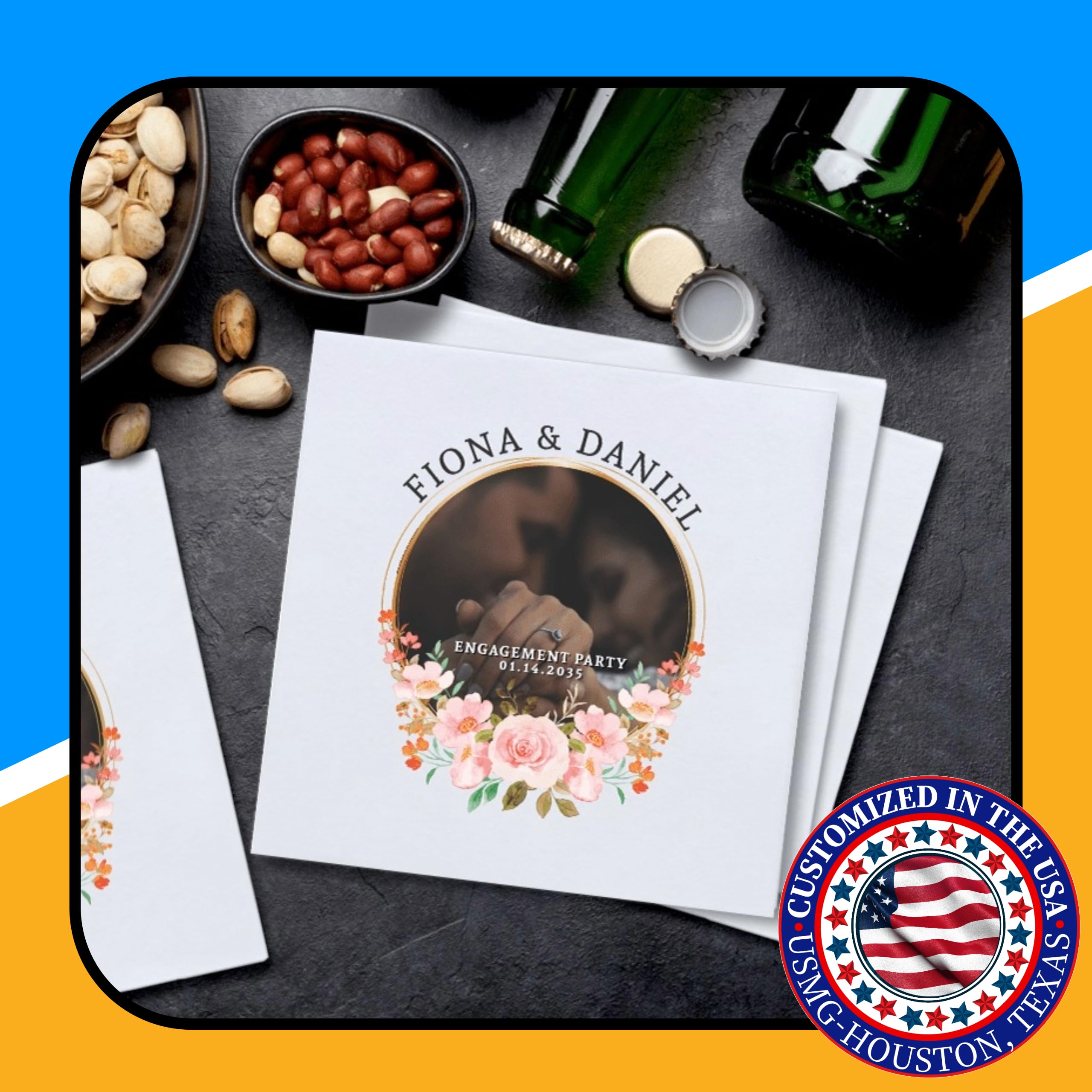 Customize Your Celebration: 50 Personalized Photo Beverage Napkins - Vibrant Full Color Printing, 3-Ply, 4 3/4" x 4 3/4" - Ideal for Birthdays, Baby Showers, Engagement Parties, & Events (White)