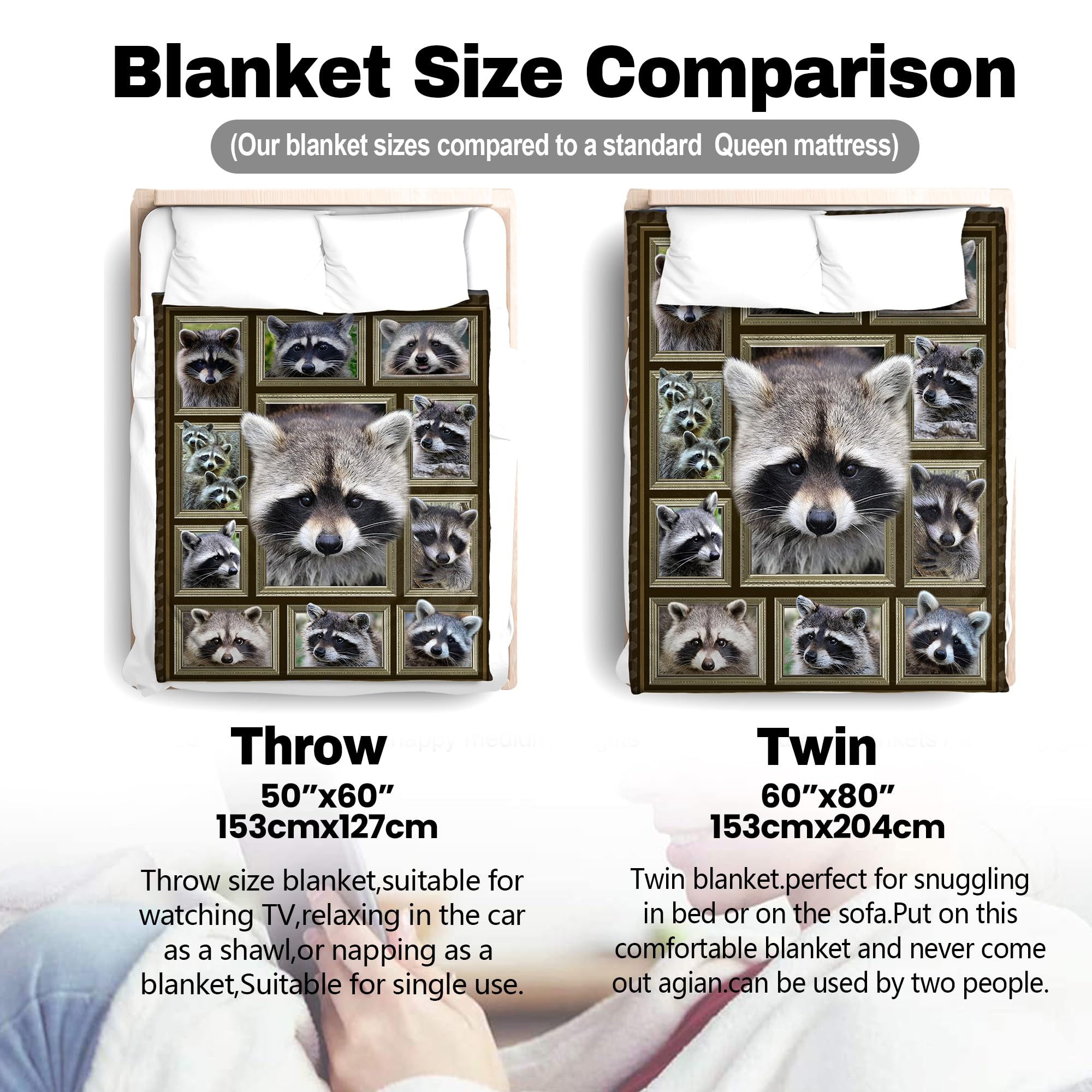 Raccoon Blanket,Gift for Raccoon Lover,Soft Cozy Plush Sofa Bed Couch Throw Animal Blanket for Kids and Adult,50"x60"