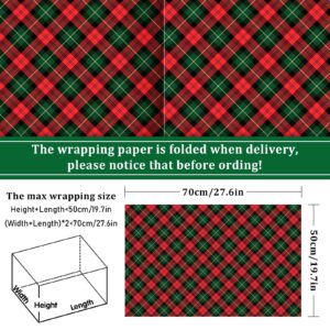 Whaline 12 Sheet Christmas Wrapping Paper Red Black Green Buffalo Plaid Gift Wrap Paper Bulk Folded Flat Classic DIY Craft Paper for Birthday Wedding Party Gift Decor, 19.7 x 27.6 In