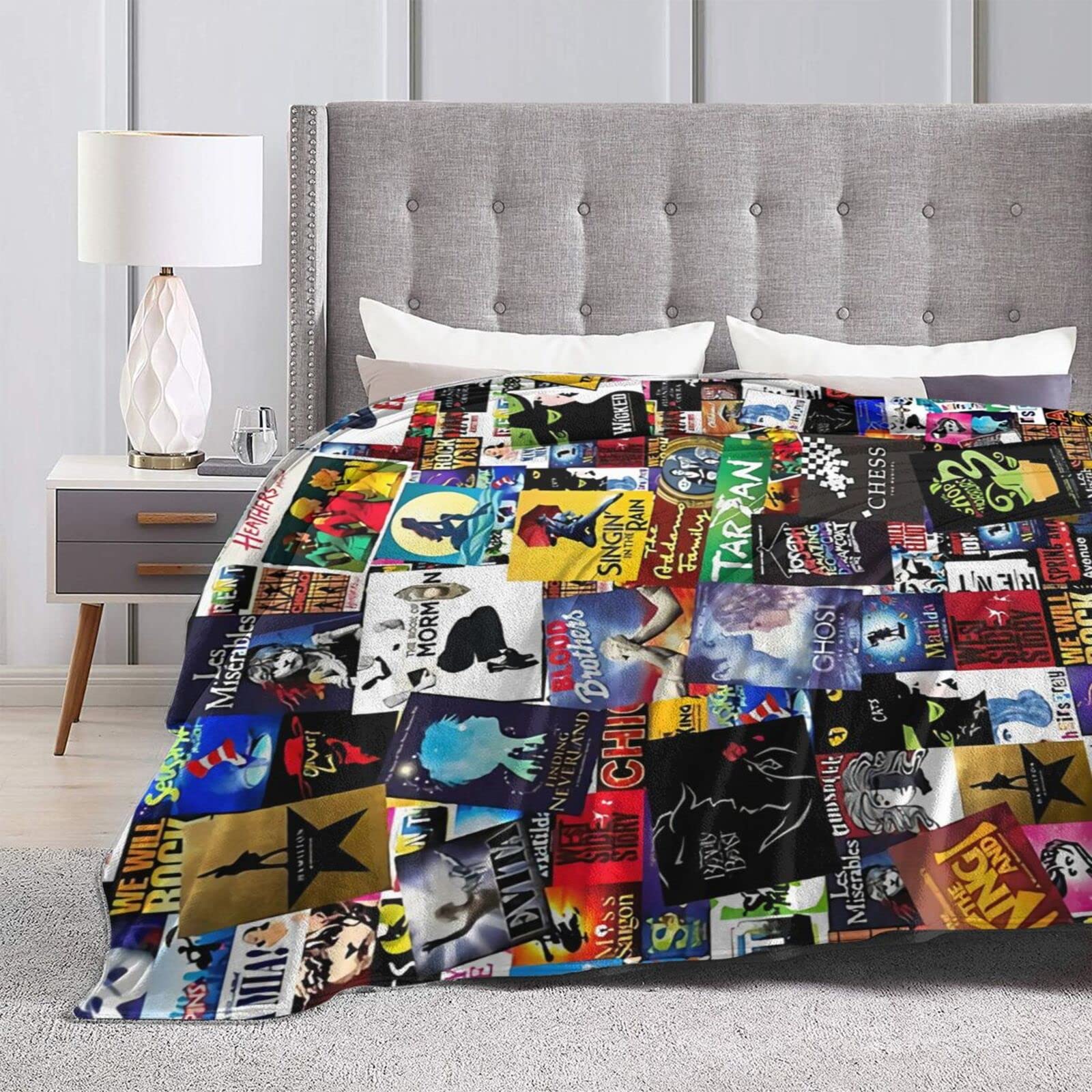 Broadway Musical Collage Blanket Soft Cozy Fleece Throw Blanket Plush Lightweight Warm Fuzzy Flannel Blankets and Throws for Boys Girls Couch Sofa Bed 60"X50"