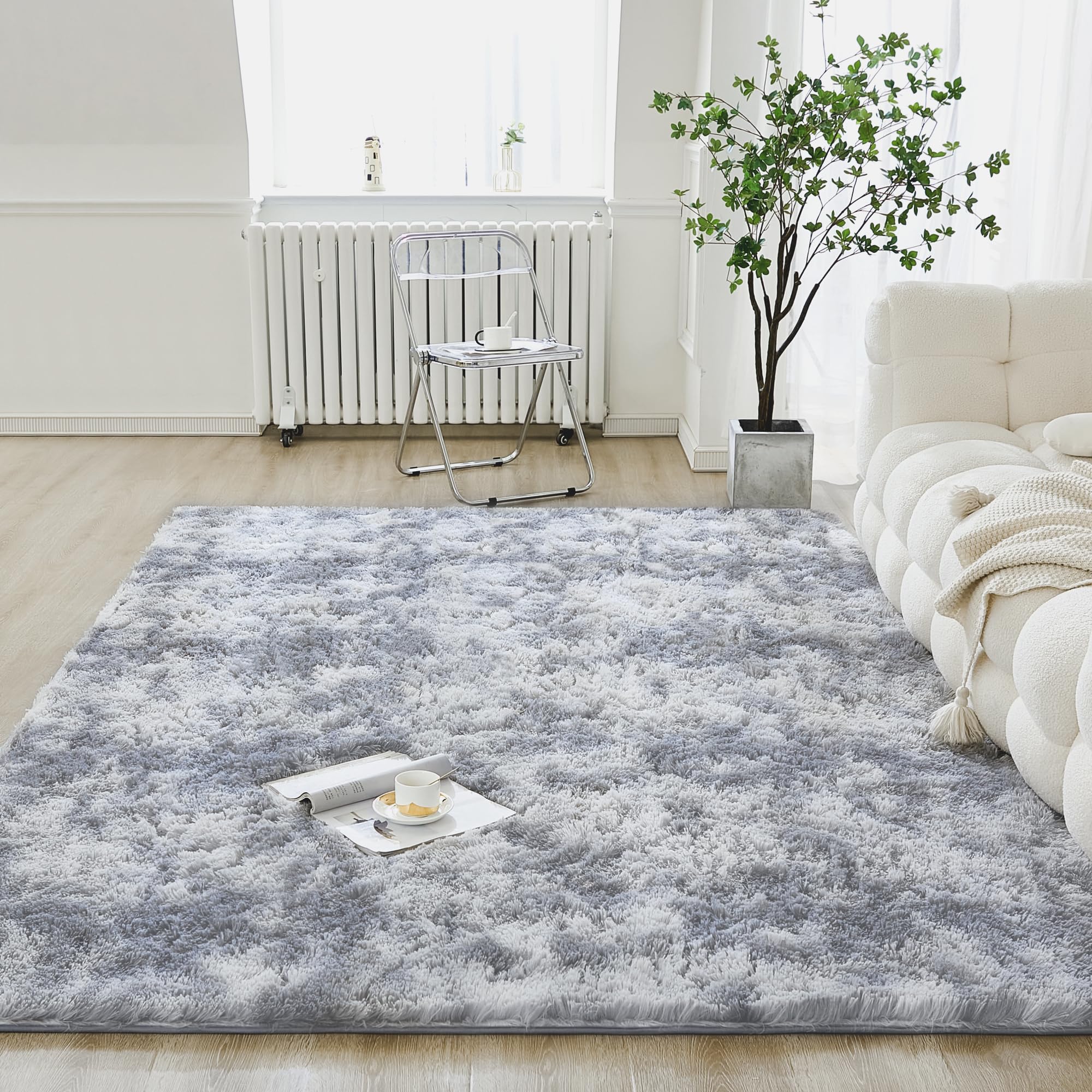 annadaif 4x6 Fluffy Area Rug for Living Room, Light Grey Fuzzy Area Rugs for Bedroom, Plush Shaggy Bedside Rug, Non-Skid Soft Carpet for Indoor Home, Nursery and Living Room Decor