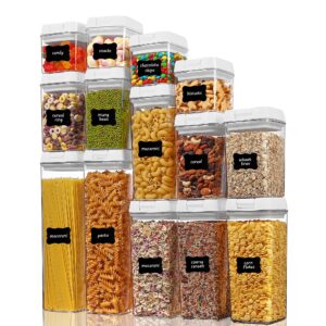 vtopmart 14 pcs airtight food storage containers set, bpa free plastic kitchen pantry organizer, with easy lock lids for pasta spaghetti cereal snack flour sugar rice organization, include 24 labels