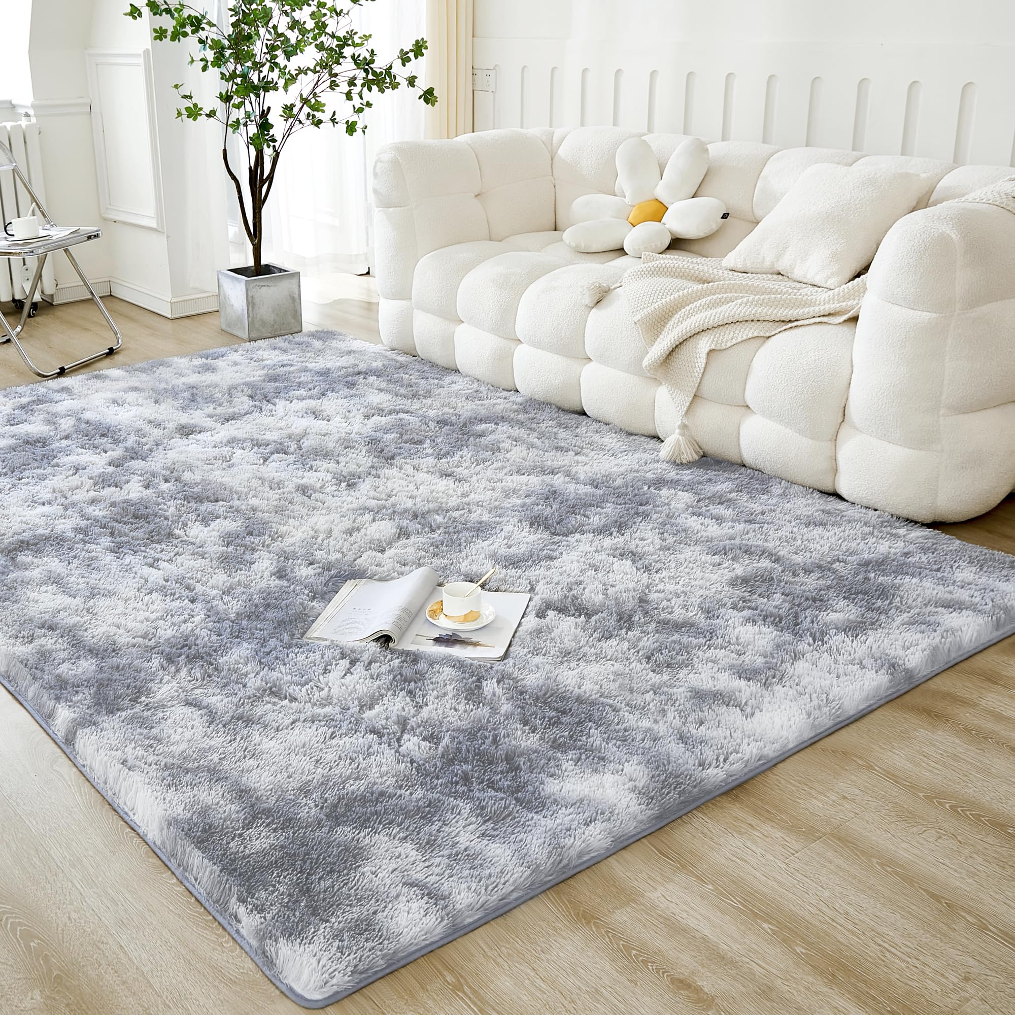 annadaif 4x6 Fluffy Area Rug for Living Room, Light Grey Fuzzy Area Rugs for Bedroom, Plush Shaggy Bedside Rug, Non-Skid Soft Carpet for Indoor Home, Nursery and Living Room Decor