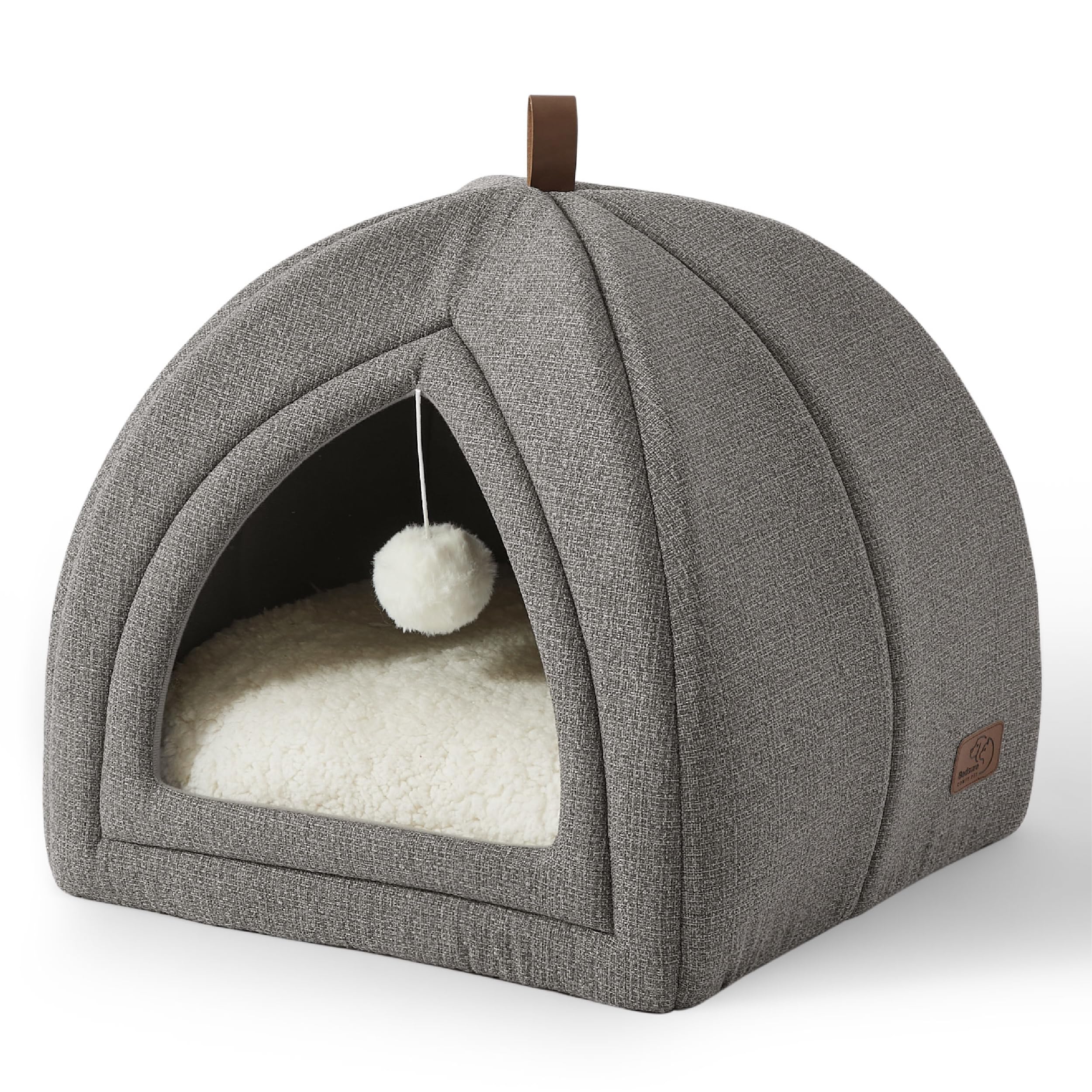 Bedsure Cat Beds for Indoor Cats - 2 in 1 Cat Cave for Kittens and Small Pets, Foldable Cat House Tent with Removable Washable Cushioned Pillow, Cat Hideaway with Non-Slip Bottom, Grey, 16 inches