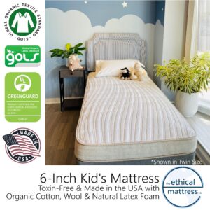 ETHICAL MATTRESS CO 6" Kid’s Mattress, Toxin-Free, Made in the USA with Organic Cotton, Wool, Latex & Pocketed Coils (Mattress-in-a-Box); perfect for bunk beds, trundles & platform beds - Twin XL size