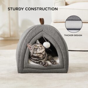 Bedsure Cat Beds for Indoor Cats - 2 in 1 Cat Cave for Kittens and Small Pets, Foldable Cat House Tent with Removable Washable Cushioned Pillow, Cat Hideaway with Non-Slip Bottom, Grey, 16 inches