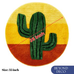 Beyond Deco Cactus Rug 35” Inches, Handmade Tufted Round Aesthetic Area Rugs, Fluffy & Preppy Home Decor Design, Perfect for Living Room, Bedroom, playroom Soft Cool Floor Carpet