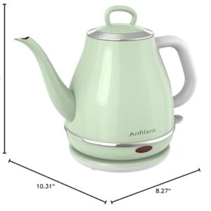 Anfilank Electric Gooseneck Kettle, 1L 1500W Fast Boil, 100% Stainless Steel BPA Free Pour-Over Coffee & Tea Kettle, Water Boiler with Auto Shut & Boil-Dry Protection, Green