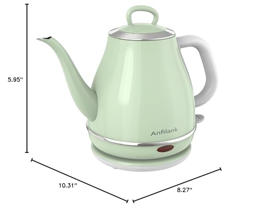 Anfilank Electric Gooseneck Kettle, 1L 1500W Fast Boil, 100% Stainless Steel BPA Free Pour-Over Coffee & Tea Kettle, Water Boiler with Auto Shut & Boil-Dry Protection, Green