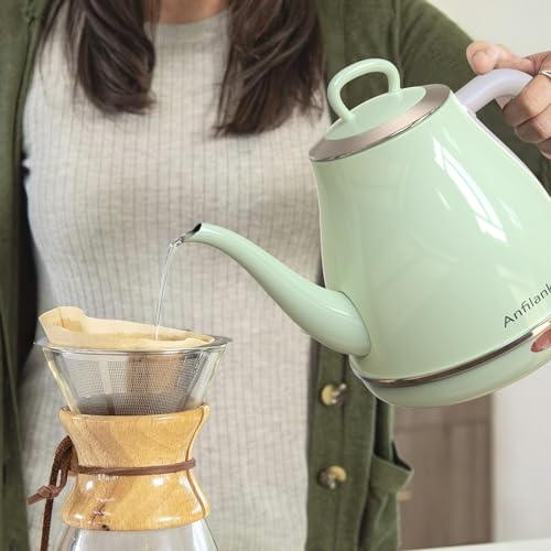 Anfilank Electric Gooseneck Kettle, 1L 1500W Fast Boil, 100% Stainless Steel BPA Free Pour-Over Coffee & Tea Kettle, Water Boiler with Auto Shut & Boil-Dry Protection, Green