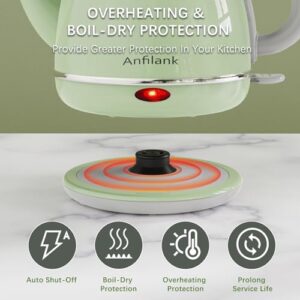 Anfilank Electric Gooseneck Kettle, 1L 1500W Fast Boil, 100% Stainless Steel BPA Free Pour-Over Coffee & Tea Kettle, Water Boiler with Auto Shut & Boil-Dry Protection, Green