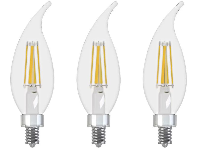 GE (3 Bulbs) Refresh LED Energetic Daylight LED CAC Lightbulb, Candelabra Base, 60 watt Equivalent, Dimmable, Clear Finish, HD Light, LED Decorative, Bent tip Chandelier Light Bulb