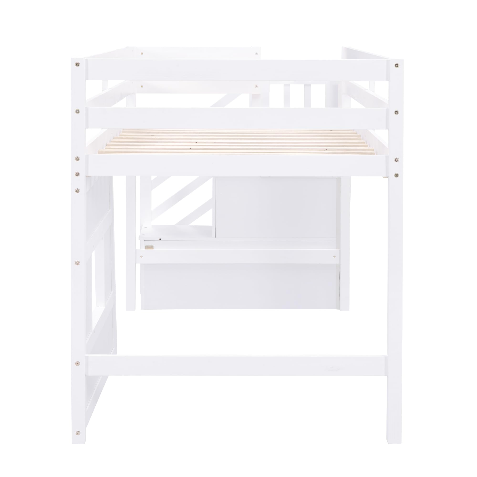 Harper & Bright Designs Twin Size Low Loft Bed with Stairs,Wood Loft Bed for Kids,Loft Bed Twin with Window Design, Space-Saving Twin Bed for Girls Boys,White